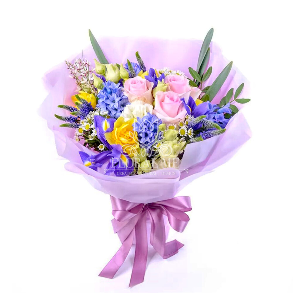 紫藍風信子玫瑰花束